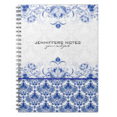 Koninklijk Blauw en Witte  Damasvaten en Zwemelen Notitieboek (Voorkant)