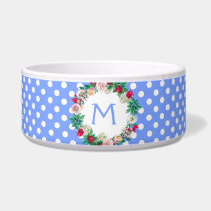 Koninklijk Blauw en Witte Stippen met Monogram Hui Voerbakje