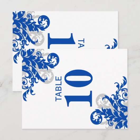 Koninklijk Blauw en Zilver Bloeien Tafelnummer (Voorkant / Achterkant)