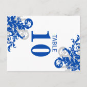 Koninklijk Blauw en Zilver Bloeien Tafelnummer (Achterkant)