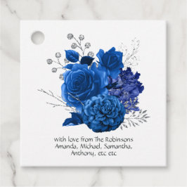 Koninklijk Blauw en Zilver Bloemmotief Bedankjes Labels