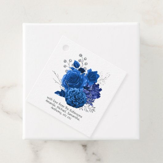 Koninklijk Blauw en Zilver Bloemmotief Bedankjes Labels (In situ)