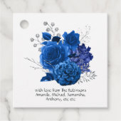 Koninklijk Blauw en Zilver Bloemmotief Bedankjes Labels (Voorkant)