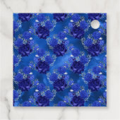 Koninklijk Blauw en Zilver Bloemmotief Bedankjes Labels (Achterkant)