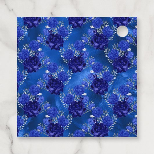 Koninklijk Blauw en Zilver Bloemmotief Bedankjes Labels (Achterkant)