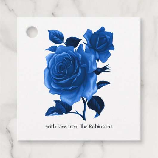 Koninklijk Blauw en Zilver Bloemmotief Bedankjes Labels (Voorkant)