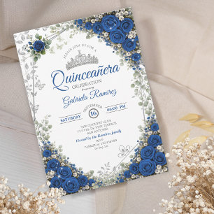 Koninklijk Blauw en Zilver Quinceañera Blauwe Roze Kaart
