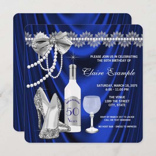 Koninklijk Blauw en Zilver Verouderd tot Volmaakte Kaart (Voorkant / Achterkant)