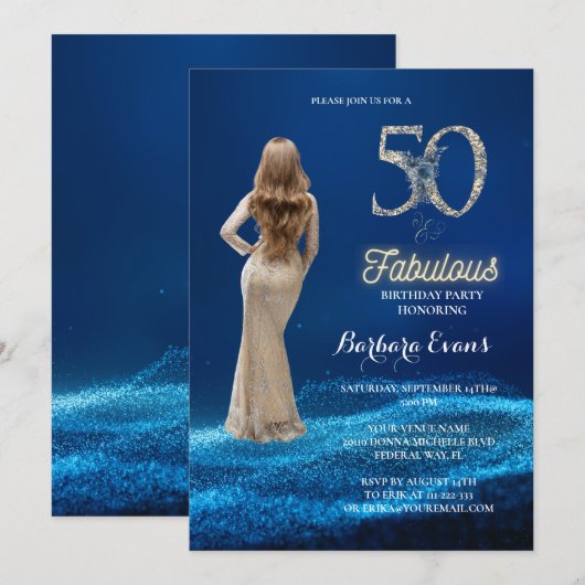 Koninklijk Blauw en Zilver Vijftig en Fantastische Kaart (Voorkant / Achterkant)