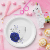 koninklijk blauw en zilverbloemen botanisch papieren bordje (Feest)