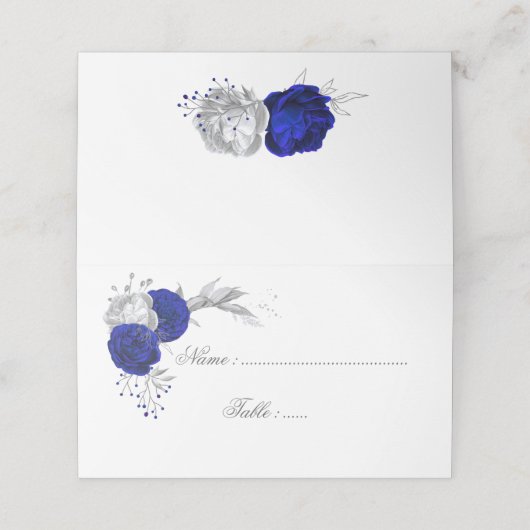 koninklijk blauw en zilverbloemen botanisch plaatskaartje (Buitenkant ongevouwen)