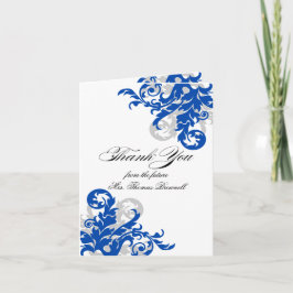 Koninklijk Blauw en Zilveren Bloeiende Dank Je Bedankkaart