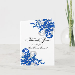Koninklijk Blauw en Zilveren Bloeiende Dank Je Bedankkaart