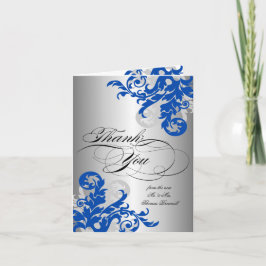 Koninklijk Blauw en Zilveren Bloeiende Trouw Dank Bedankkaart