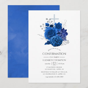 Koninklijk Blauw en Zilveren Bloem Confirming Kaart