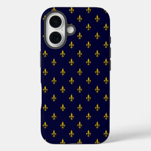 Koninklijk Blauw Fleur De Lis Patroon iPhone 16 Hoesje