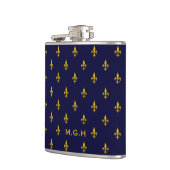 Koninklijk Blauw Fleur De Lis Patroon Monogram Heupfles (Links)