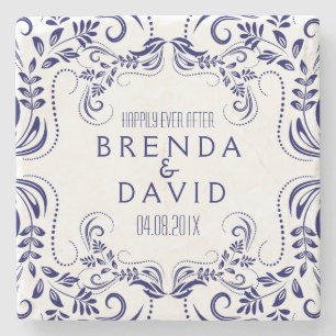 Koninklijk Blauw Floral Lijst Aangepaste achtergro Stenen Onderzetter