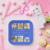 Koninklijk blauw fotocollage verjaardagsfeestje papieren bordje (Feest)