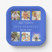 Koninklijk blauw fotocollage verjaardagsfeestje papieren bordje (Voorkant)