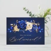 Koninklijk Blauw Geel Goud Ben jij mijn Bridesmaid Kaart (Staand voorkant)