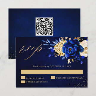 Koninklijk Blauw Geel Goud Metallic Bloem Bruiloft RSVP Kaartje