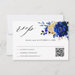 Koninklijk Blauw Geel Goud Metallic Bloemige Trouw RSVP Kaartje