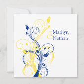 Koninklijk Blauw, Geel, Wit Bloemen Bruiloft Uitno Kaart (Voorkant)