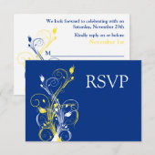 Koninklijk Blauw, Geel, Witte Bloemen Bruiloft RSV Kaart (Voorkant / Achterkant)