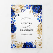 Koninklijk Blauw Gele Gouden Metallic Bloemige Tro Drieluik Aankondiging (Cover)
