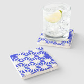 Koninklijk blauw geometrisch patroon stenen onderzetter (Zijkant)