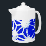 Koninklijk blauw geometrisch patroon theepot<br><div class="desc">Koninklijk blauw en wit geometrisch patroon</div>