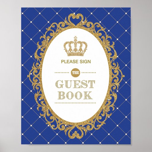 Koninklijk Blauw Gold Prince Birthday Guest Book S Poster (Voorkant)