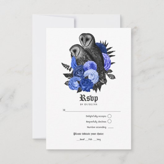koninklijk blauw - Gothic Wedding RSVP Kaartje (Voorkant)