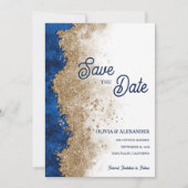 Koninklijk Blauw Goud Abstract Luxe Formele Trouwd Save The Date (Voorkant)