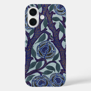 Koninklijk Blauw & Goud Art Deco Roos Bloemendecor iPhone 16 Hoesje