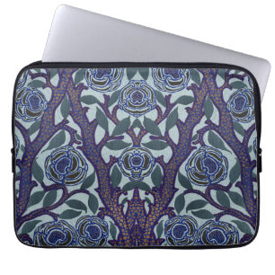 Koninklijk Blauw & Goud Art Deco Roos Bloemendecor Laptop Sleeve