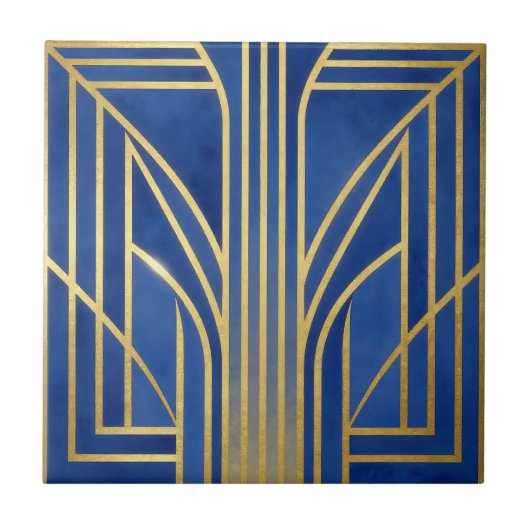 Koninklijk Blauw Goud Art Deco Tegeltje (Voorkant)