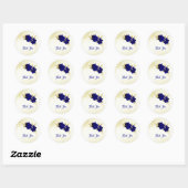 Koninklijk Blauw Goud Bloemen Bruiloft Ronde Sticker (Vel)