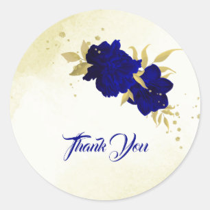 Koninklijk Blauw Goud Bloemen Bruiloft Ronde Sticker