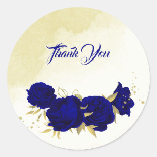 Koninklijk Blauw Goud Bloemen Bruiloft Ronde Sticker