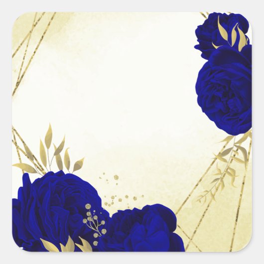 Koninklijk Blauw Goud Bloemen Bruiloft Vierkante Sticker (Voorkant)