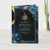 Koninklijk Blauw Goud Bloemen QR Code Moslim Bruil (Voorkant)