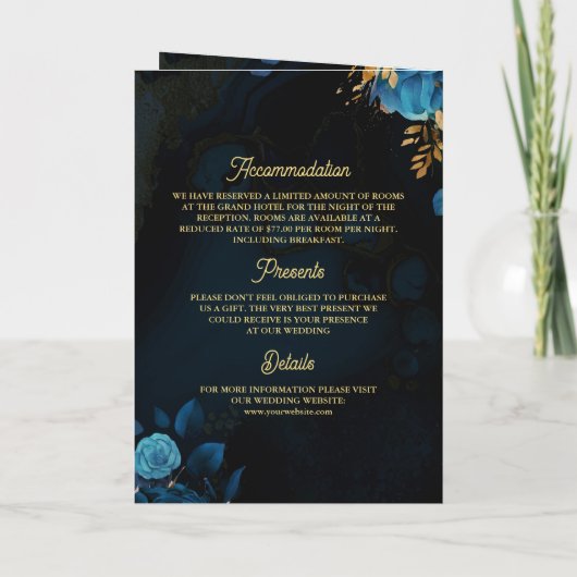 Koninklijk Blauw Goud Bloemen QR Code Moslim Bruil (Achterkant)