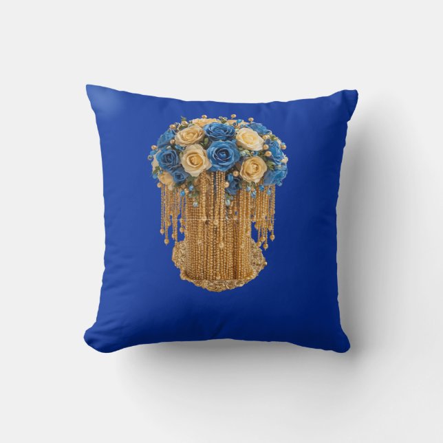 Koninklijk Blauw & Goud Bloemmotief — Kussen (Voorkant)