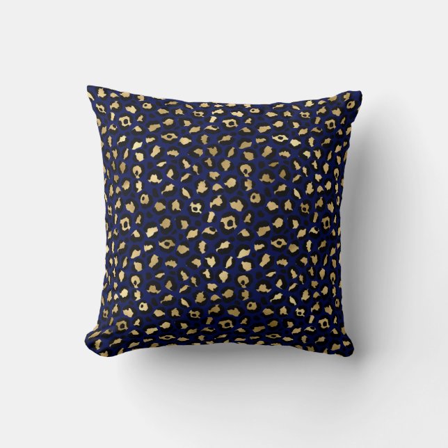 Koninklijk Blauw & Goud Glam Luipaard Vlekken Prin Kussen (Voorkant)