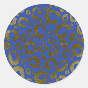 Koninklijk Blauw & Goud Glam Luipaardprint Feestje Ronde Sticker