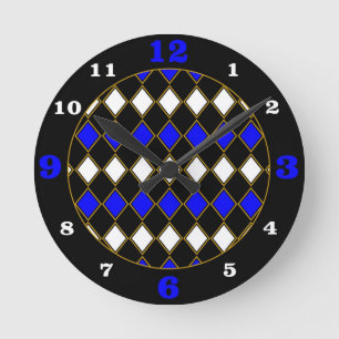 Koninklijk Blauw & Goud Harlekijn Ronde Klok
