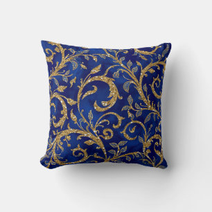Koninklijk Blauw & Goud Patroon Kussen