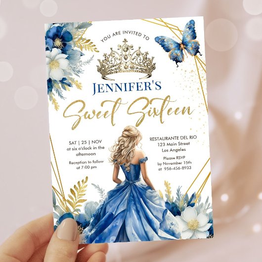 Koninklijk Blauw Goud Prinses Tiara Bloemen Zoet 1 Kaart